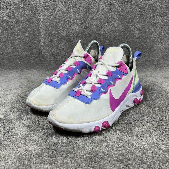 Nike React Element 55 BQ2728-104 Women’s Size 7 White Fire Pink Sapphire Shoes - Picture 5 of 12